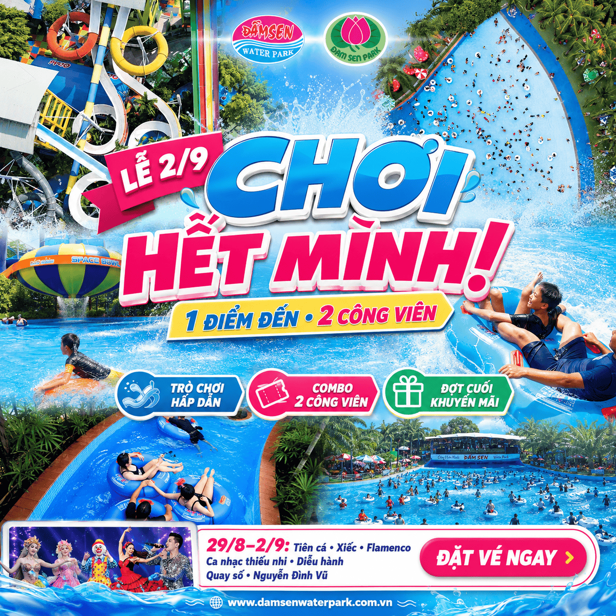 LỄ 2/9 CHƠI HẾT MÌNH TẠI ĐẦM SEN – MỘT ĐIỂM ĐẾN, HAI CÔNG VIÊN, NGẬP TRÀN TRẢI NGHIỆM 3 Công viên nước Đầm Sen với nhiều trò chơi nước hấp dẫn và không gian xanh mát.