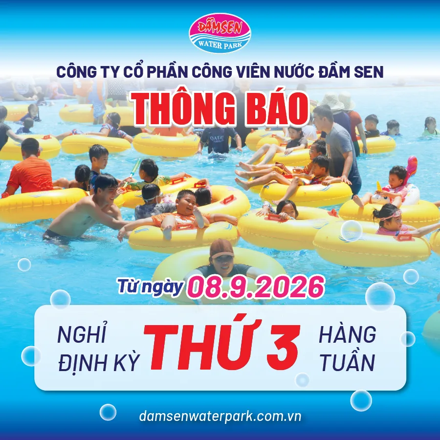Trang chủ 18 Thông báo Đầm Sen Nước nghỉ định kỳ Thứ Ba hàng tuần từ ngày 08/09/2026